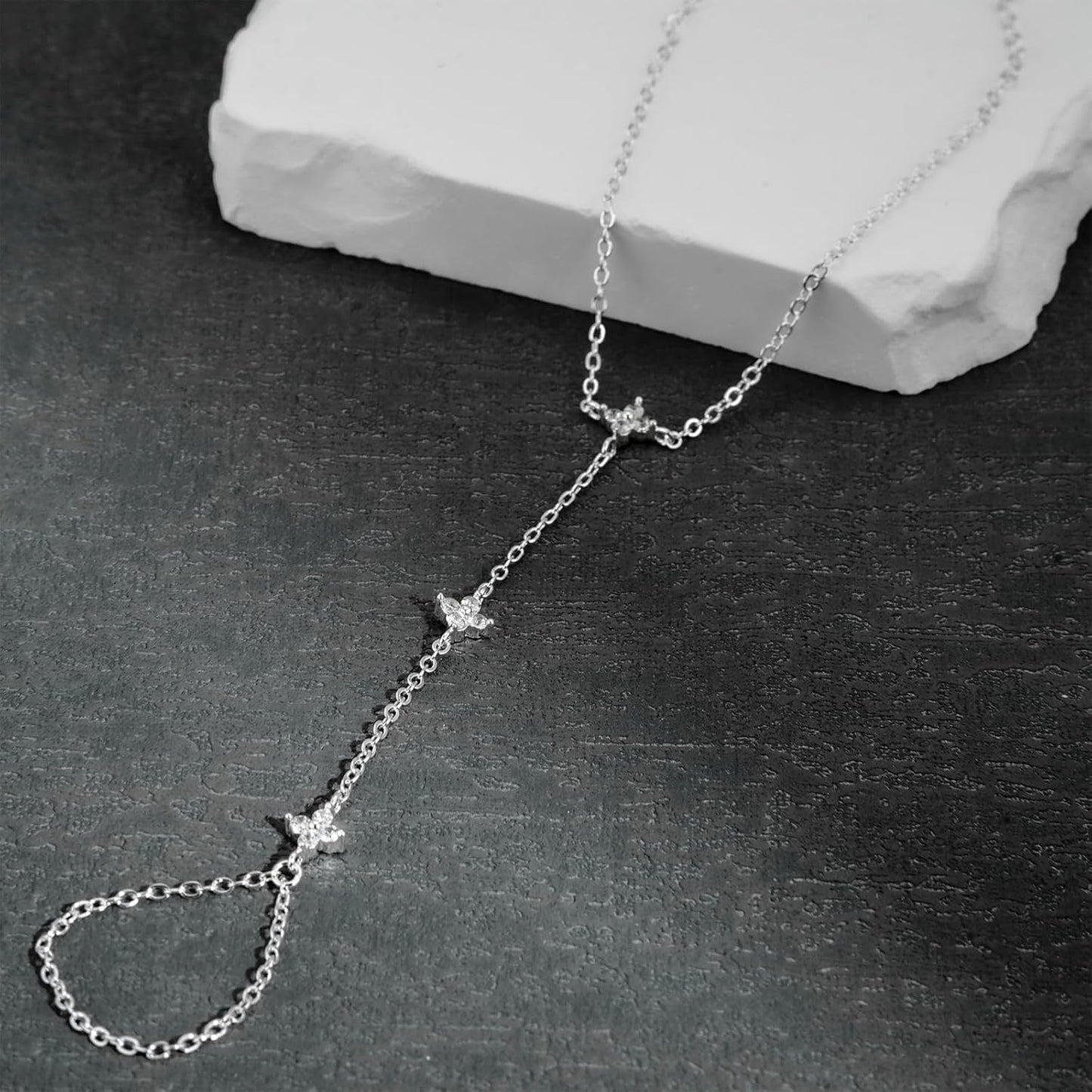 Bracelets for Women 14K Gold Silver Plated Ring Bracelet Hand Chain Dainty Evil Eye Heart Clover Daisy Cubic Zirconia