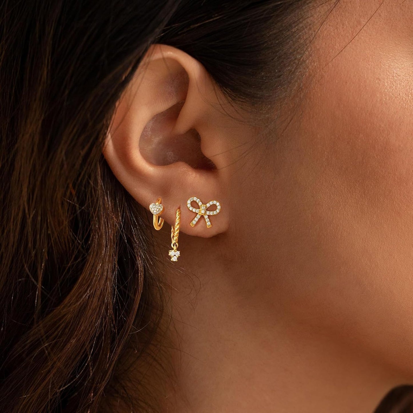 Gold Earrings for Women, 14k Gold Plated Dangle Huggie Earrings for Women Trendy Dainty Gold Hoop Earring Stacks  Pearl Chain Drop Cartilage