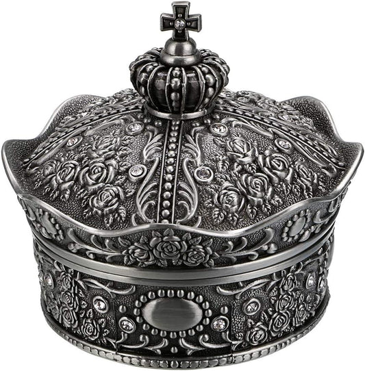 Vintage Jewelry Box, Antique Crown Design Trinket Treasure Chest Storage Organizere