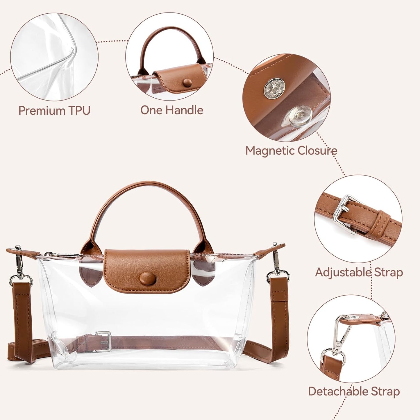 Clear Bag for Stadium Approved Small Crossbody Purse Handbags for Concerts Sports Events