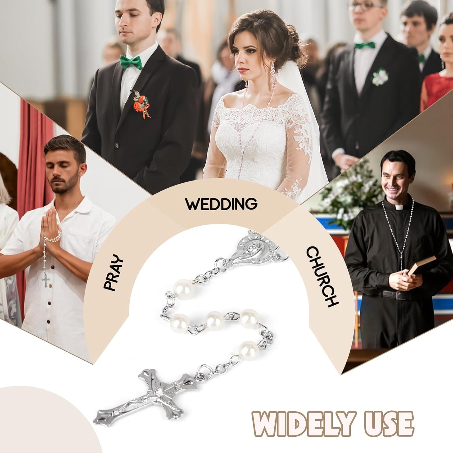 Catholic Sacramental Rosary | Virgin Mary & Crucifix Necklace - Confirmation Gift for Women w/ Silver Metal Gift Box (White)