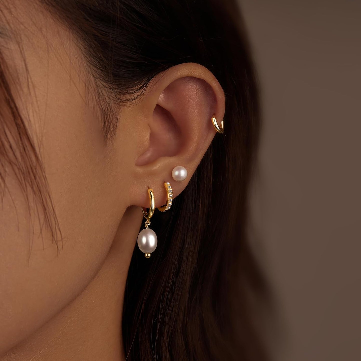 Small Gold Huggie Hoop Earrings Set for Women Men Hypoallergenic 14K Plated Stack Cartilage Earrings, Multiple Piercing