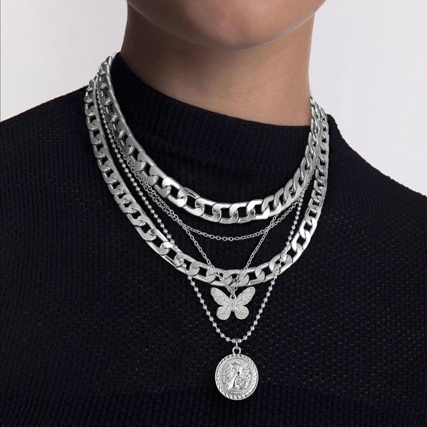 Retro Coin Pendant Necklace - Gold Layered Chunky Chain Choker for Women, Birthday Gift