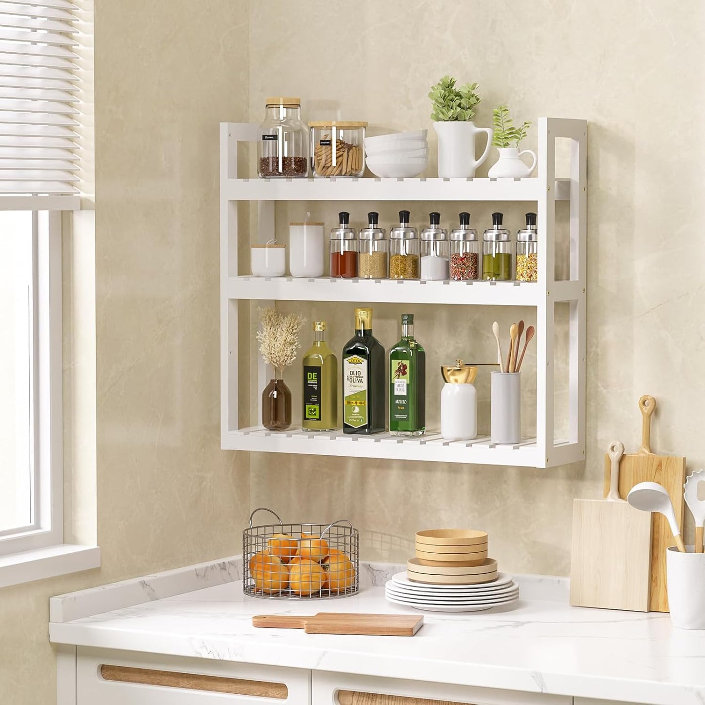 Bathroom Shelves Over Toilet Storage - 3 Tier Wall Mounted Bamboo Bathroom Shelf Organizer