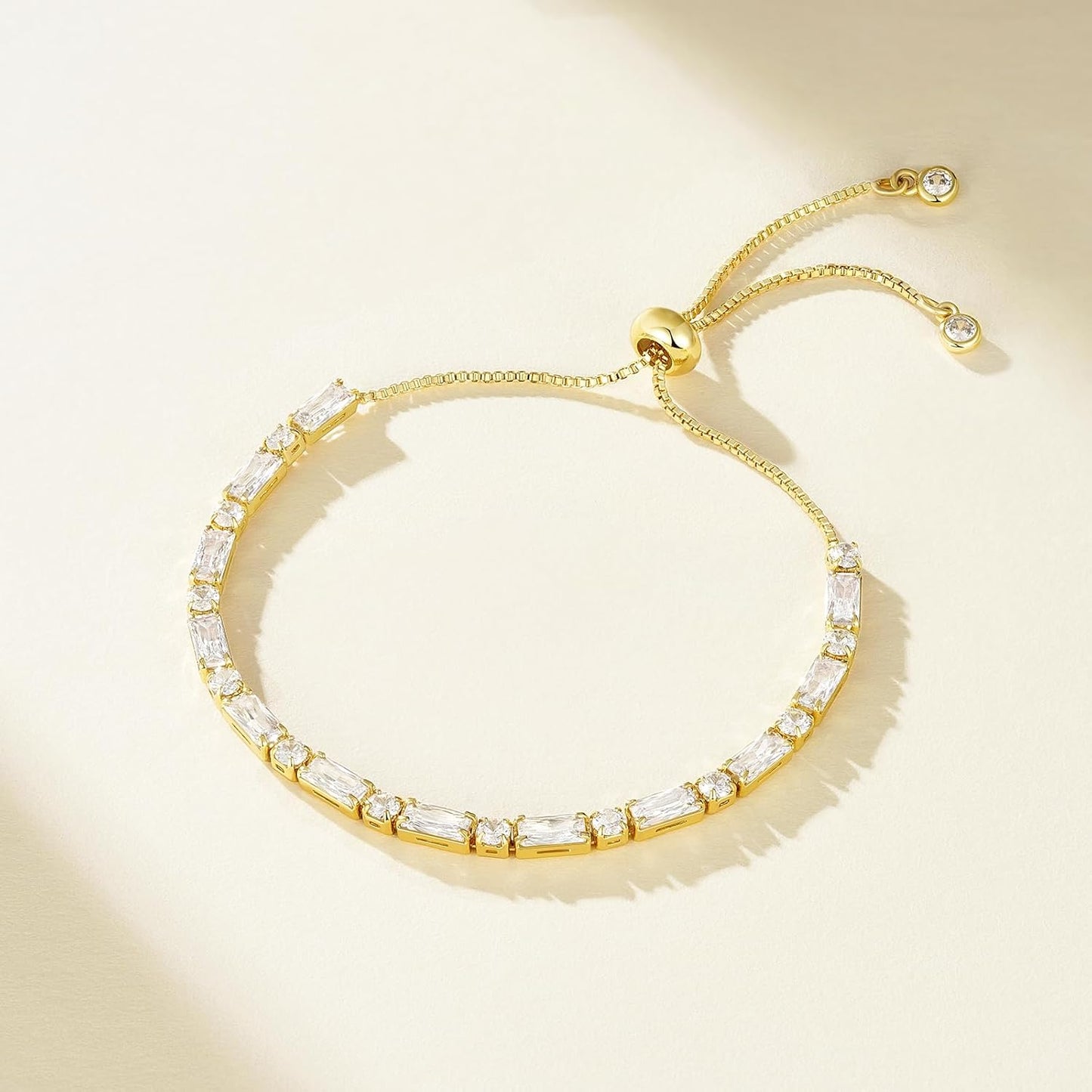 Tennis Bracelet for Women, 14K Gold Plated Cubic Zirconia Adjustable Slider Bracelets Trendy Jewelry Gift