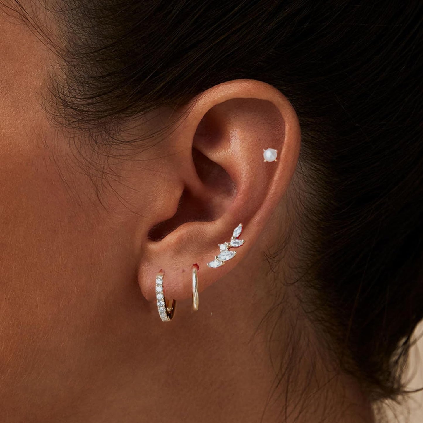 Gold Earrings for Women, 14k Gold Plated Dangle Huggie Earrings for Women Trendy Dainty Gold Hoop Earring Stacks