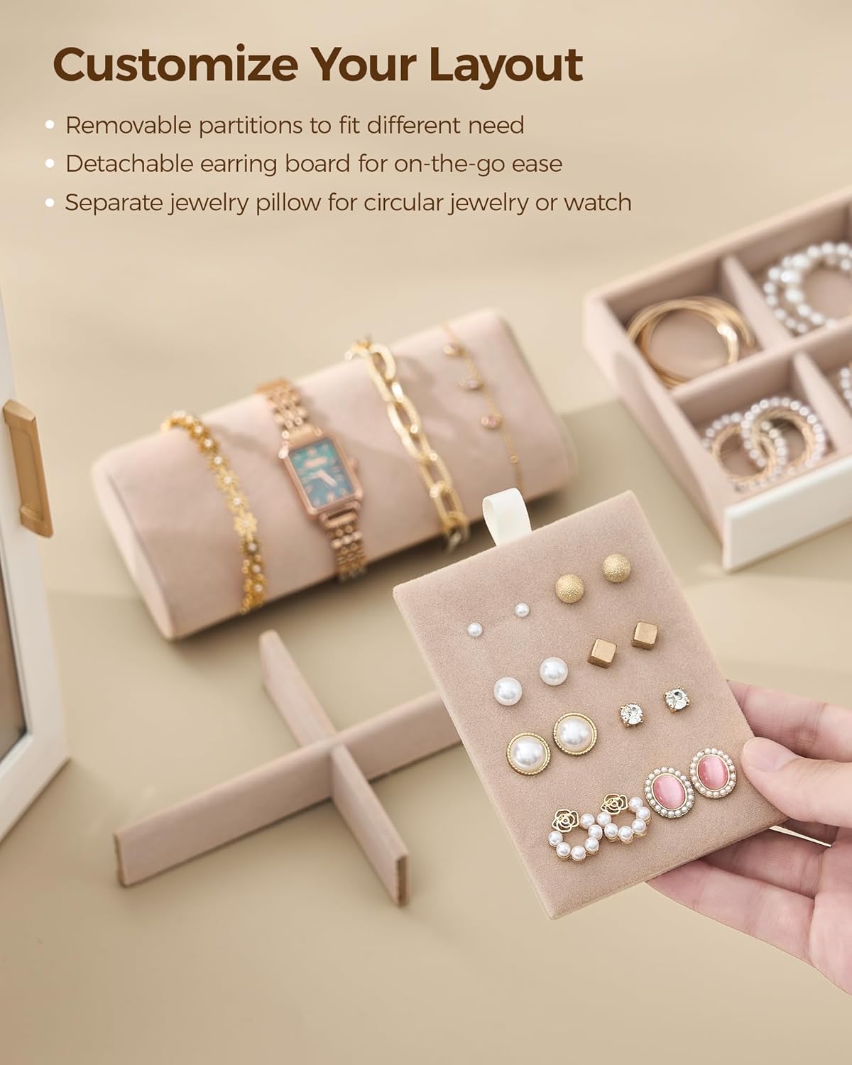 360° Rotating Jewelry Box with 7 Drawers, Spacious Vertical Jewelry Organizer with Glass Window