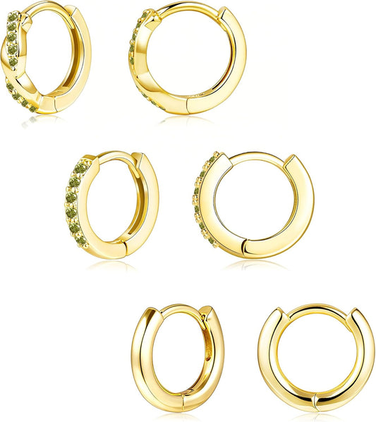 Inerney Gold Huggie Hoop Earrings Set for Women, Dainty Small Sterling Silver Earring Stacks Hypoallergenic Jewelry for Multiple Piercings