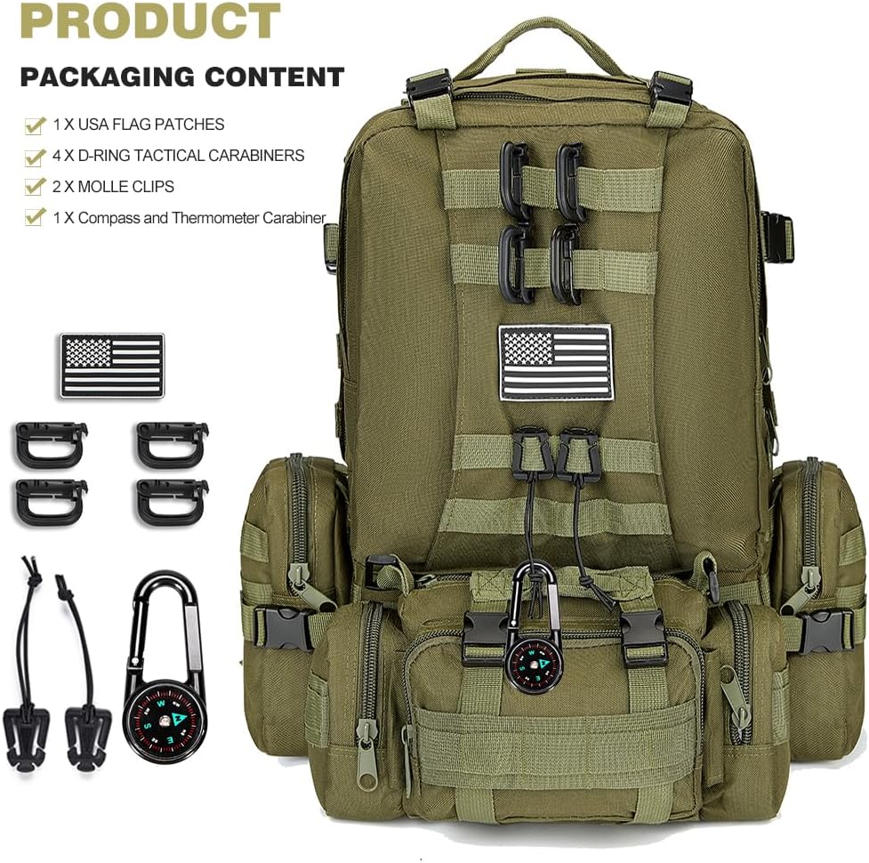Large Military Tactical Backpack for Men, 40-50L Backpacks for Women, with Molle System