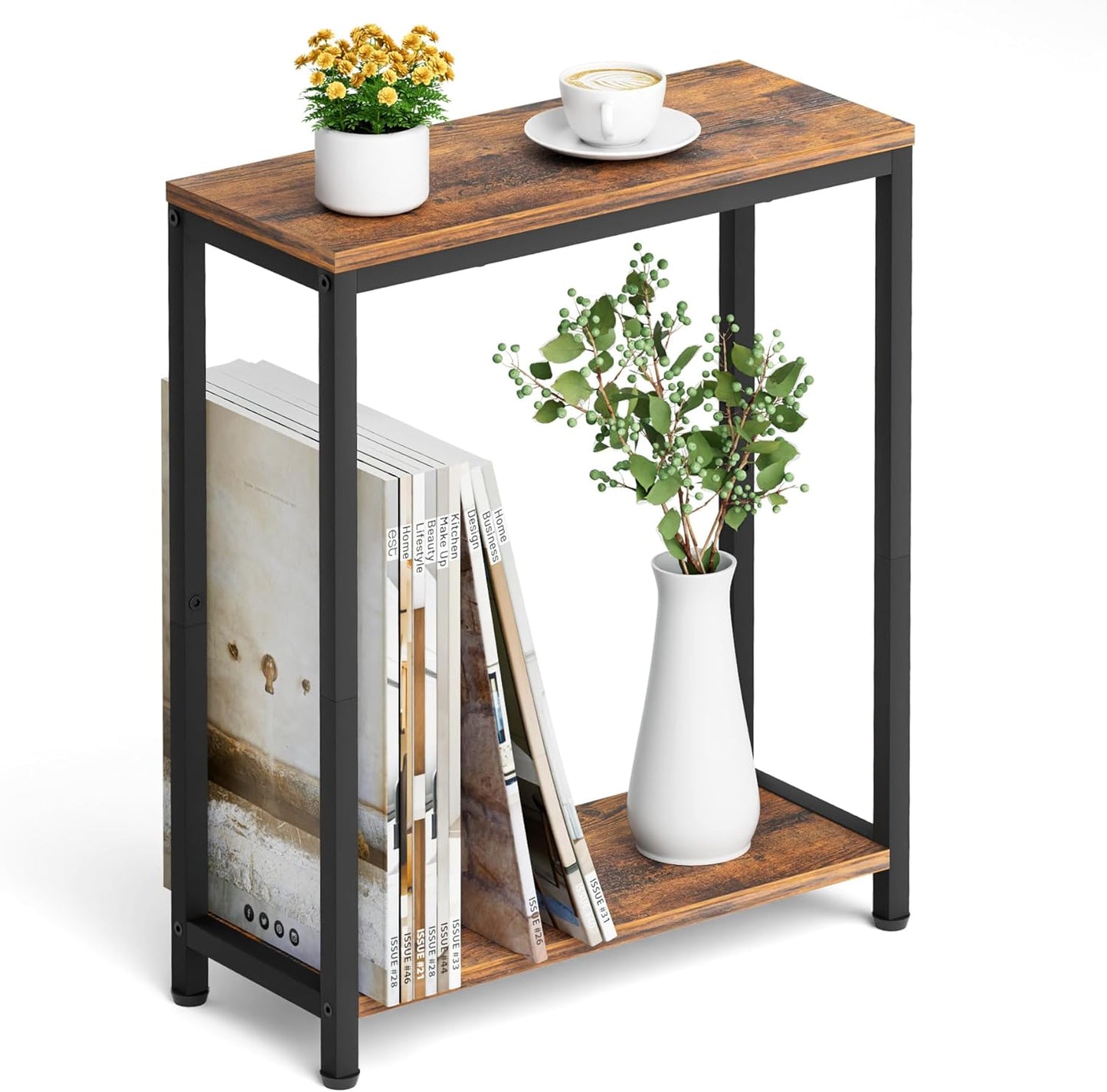Narrow Small Side Table for Small Space, 2 Tier Sofa Skinny End Table for Living Room, Bedroom