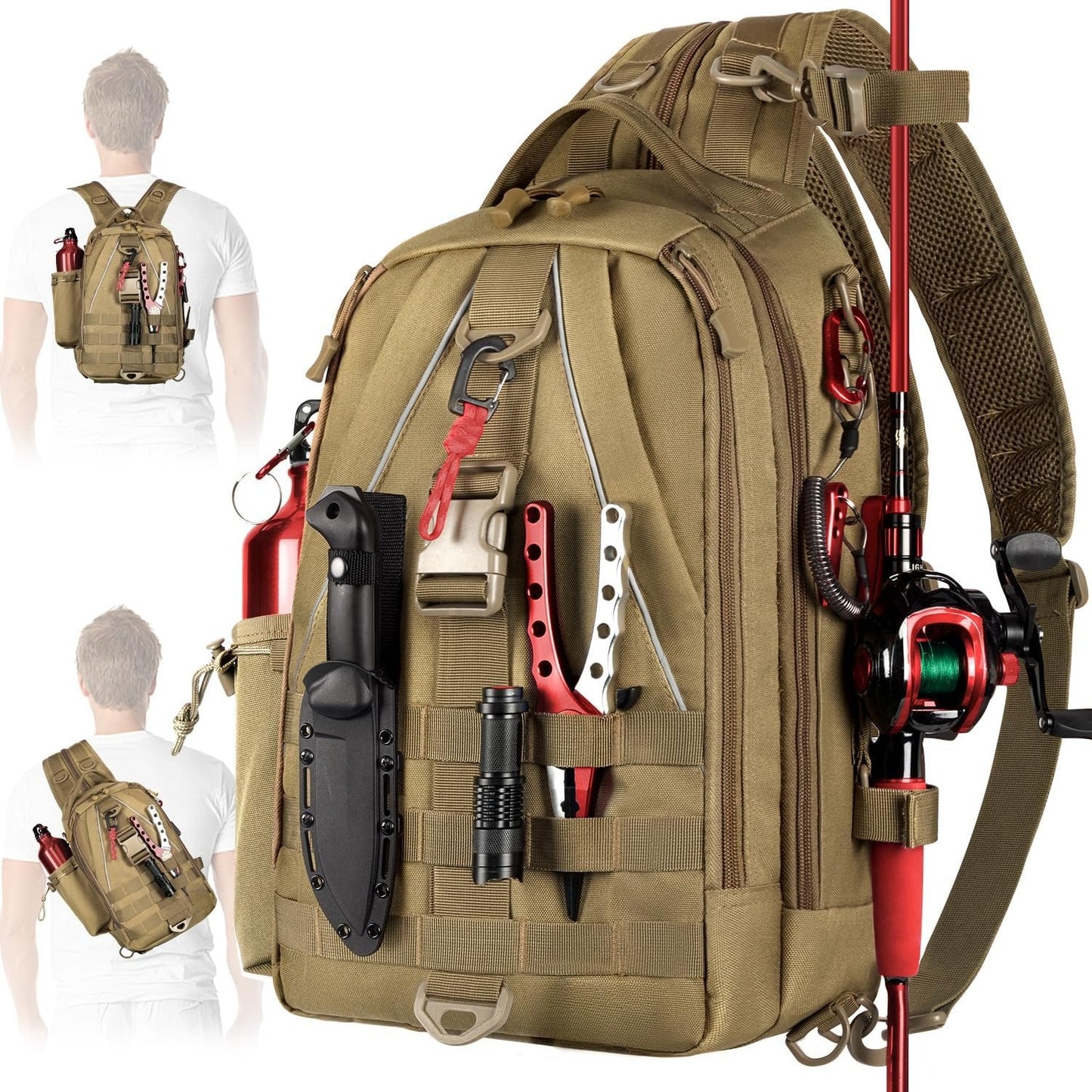 Fishing Backpack Tackle Sling Bag-Backpack with Rod Holder- Lightweight Tackle Box