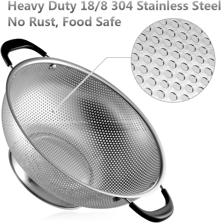 18/8 Stainless Steel Colander, Easy Grip Micro-Perforated 5-Quart Colander, Strainer with Riveted and Heat Resistant Handles