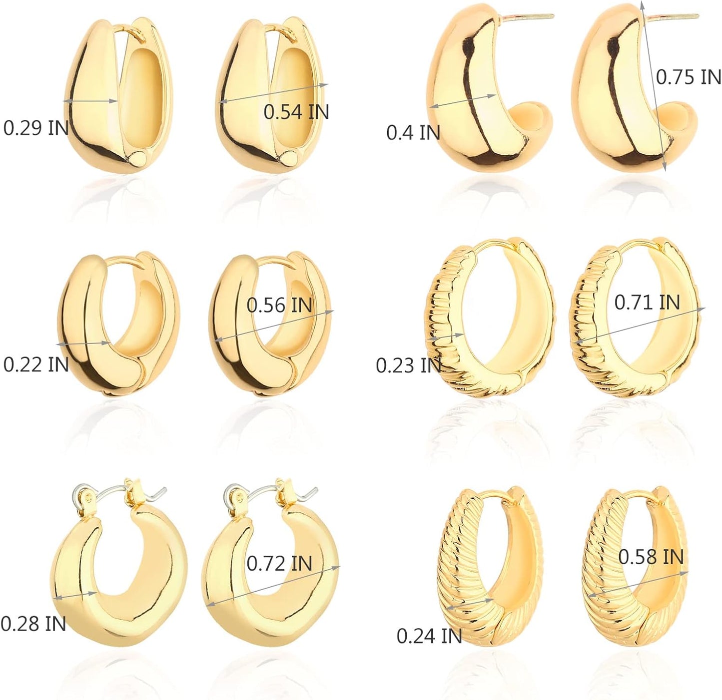 Chunky Hoop Earrings Set 14K Gold Hoop Earrings for Women Hypoallergenic, Thick Hoops Earring set, Twist Huggie Hoop Earring