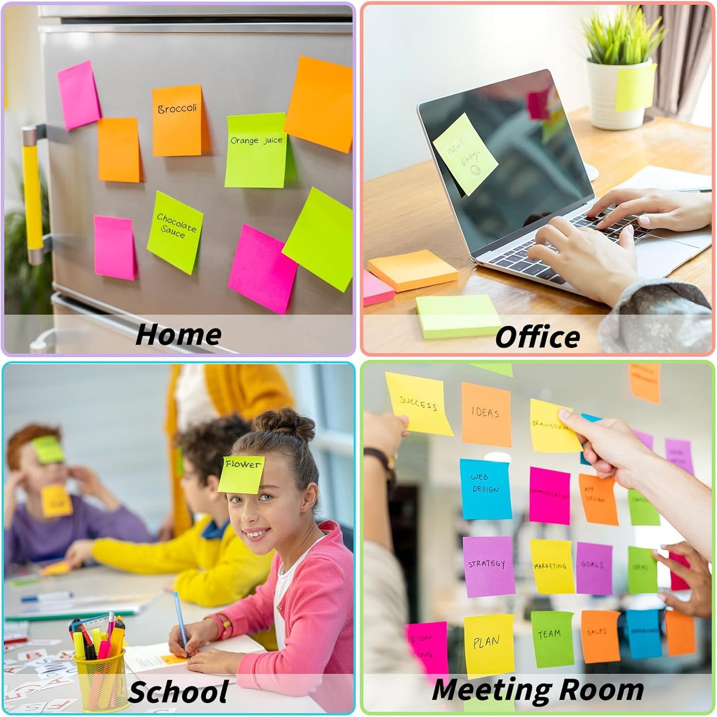 OMOMMD 100 Pack Sticky Notes Bulk 3 x 3 in Self-Stick Note Pads Colorful Posted Note in 20 Colors Adhesive Paper Memo 50 Sheets/Pad Easy to Post for Office Home School Meetings Notebook Wall Door Window