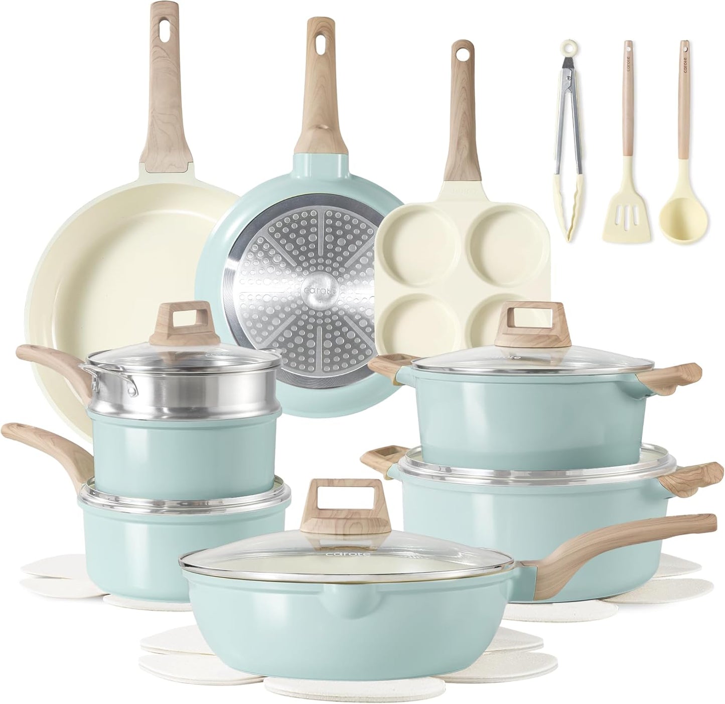 21-Pc White Granite Nonstick Pot and Pan Set for Induction Cooktops