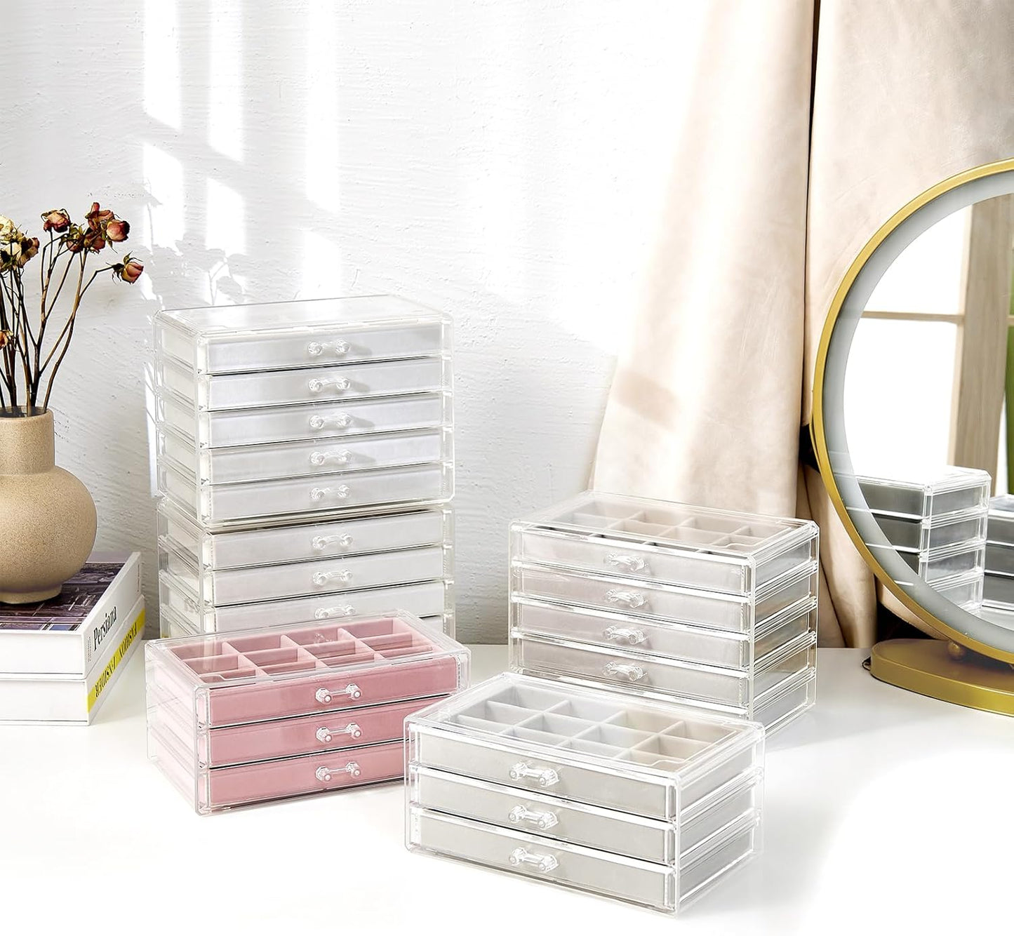 5 Layers Earring Holder Organizer Jewelry Box with 5 Drawers, Acrylic Clear Earring Case with