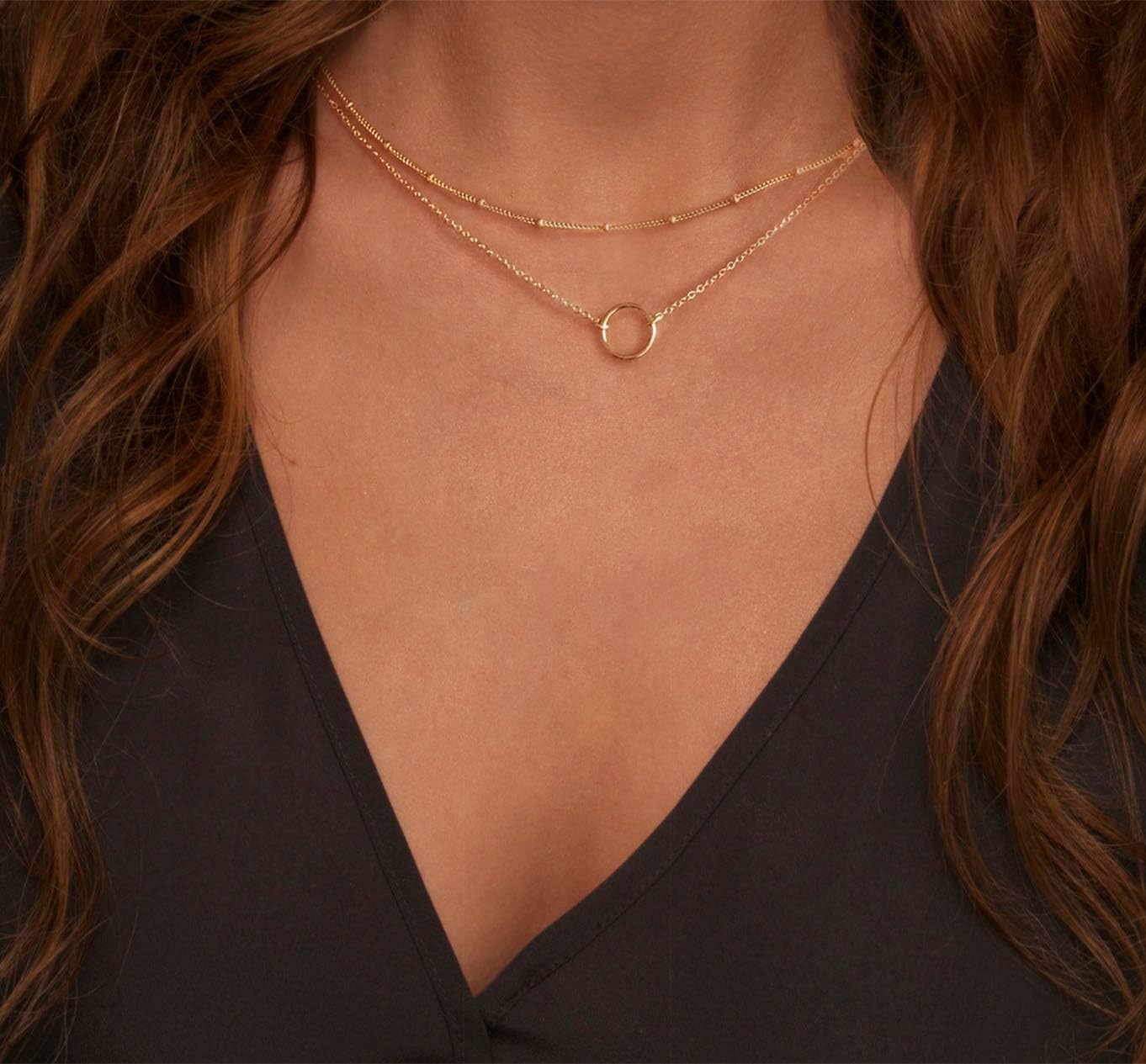 Layered Necklace with Heart & Arrow Pendant, 18k Gold Plated Dainty Choker for Women