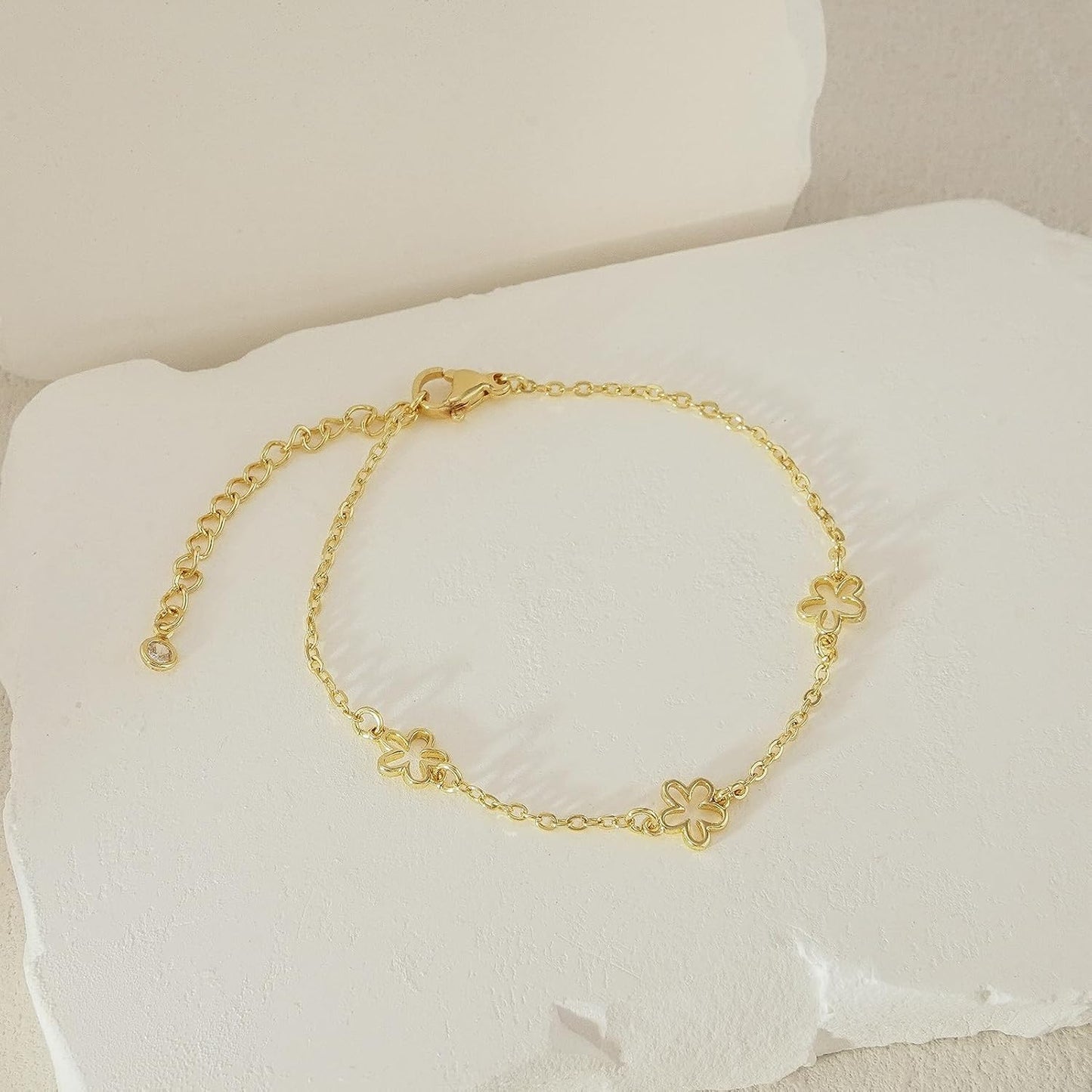 Bracelets for Women 14K Gold Silver Plated Ring Bracelet Hand Chain Dainty Evil Eye Heart Clover Daisy Cubic Zirconia
