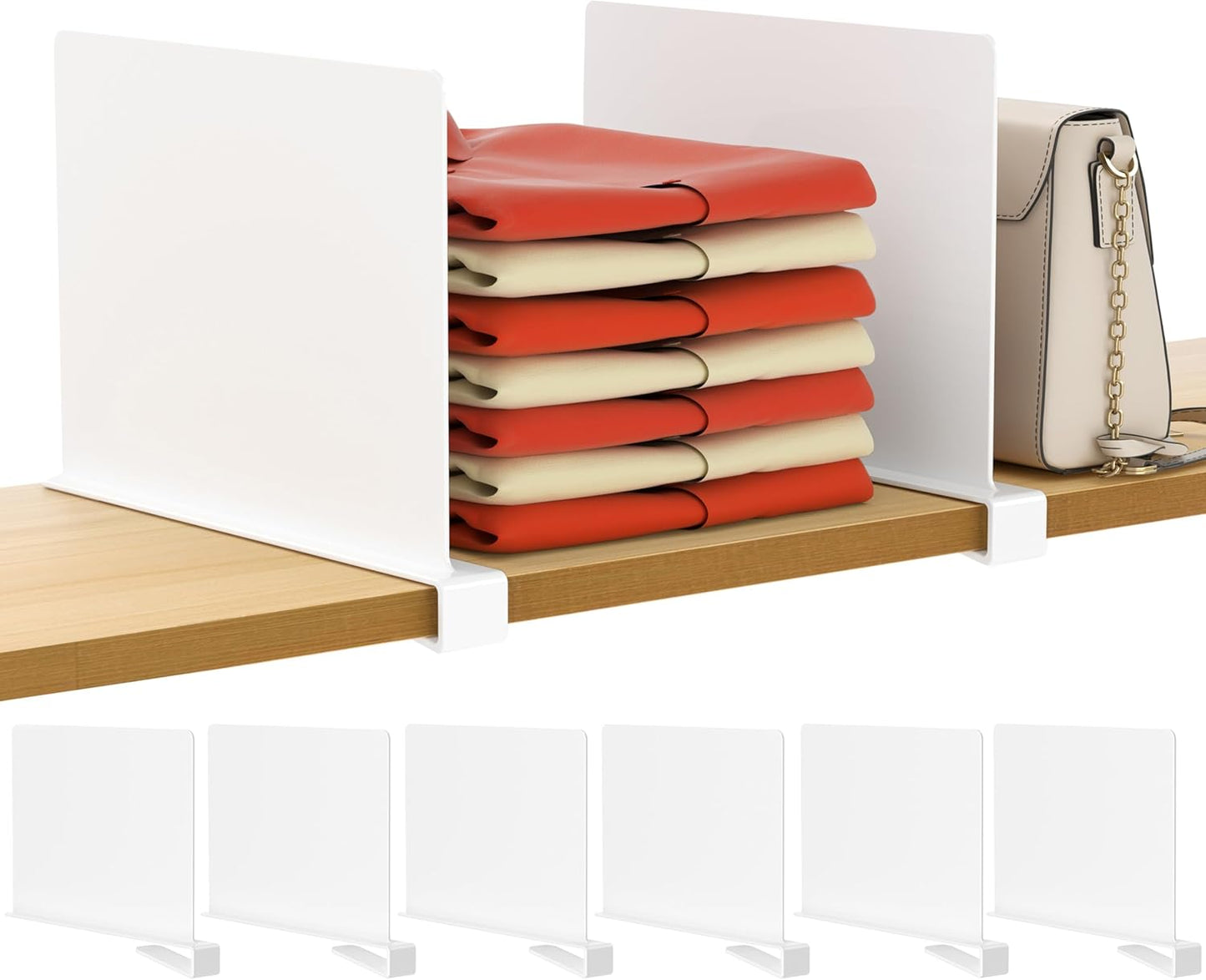 6 Pack Closet Organizers and Storage, Clear Shelf Dividers, Vertical Purse Organizer for Closet