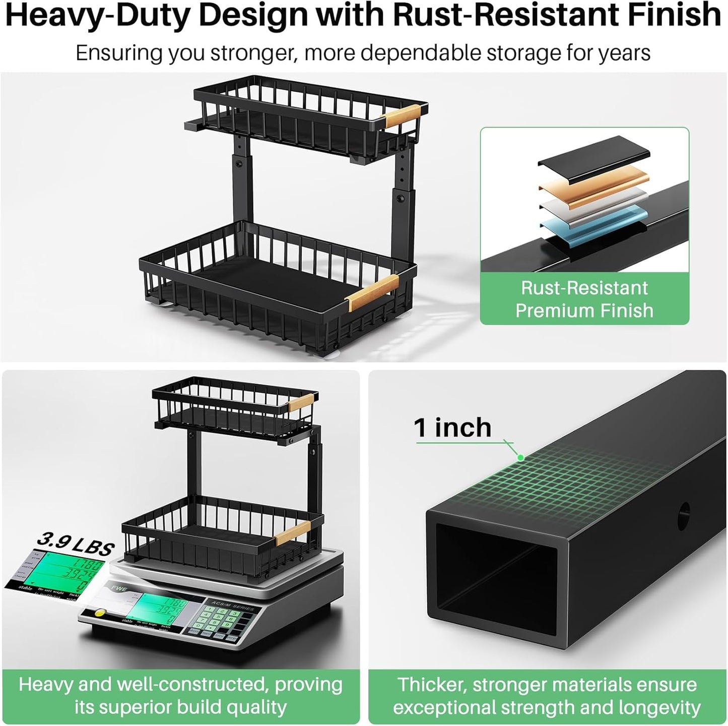 Under Sink Organizer, 2 Packs 2 Tier Under Sink Organizers , Slide out Pull out Cabinet Organizer Shelf