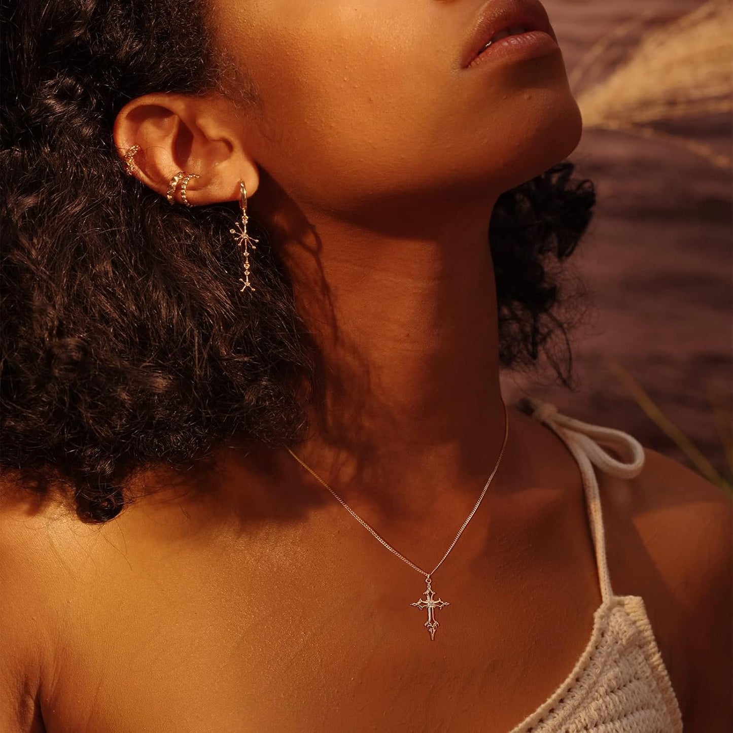 14K Gold Cross Pendant Necklace for Women – Adjustable Dainty Chain, Faith Jewelry