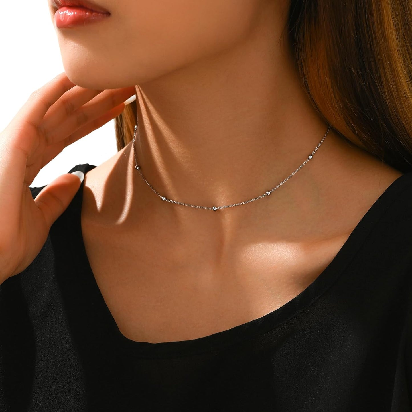 Dainty Gold Chain Necklace For Women - 18K Gold Plated Coin Disc Choker With Beaded & Paper Clip Layered Chain, Everyday Jewelry Gift
