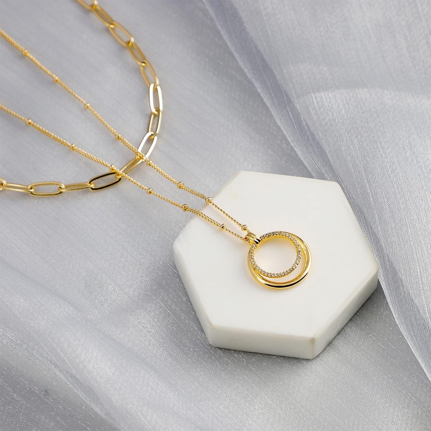Layered Heart Necklace, Handmade 18K Gold Plated Dainty Choker With Arrow Bar Pendant for Women