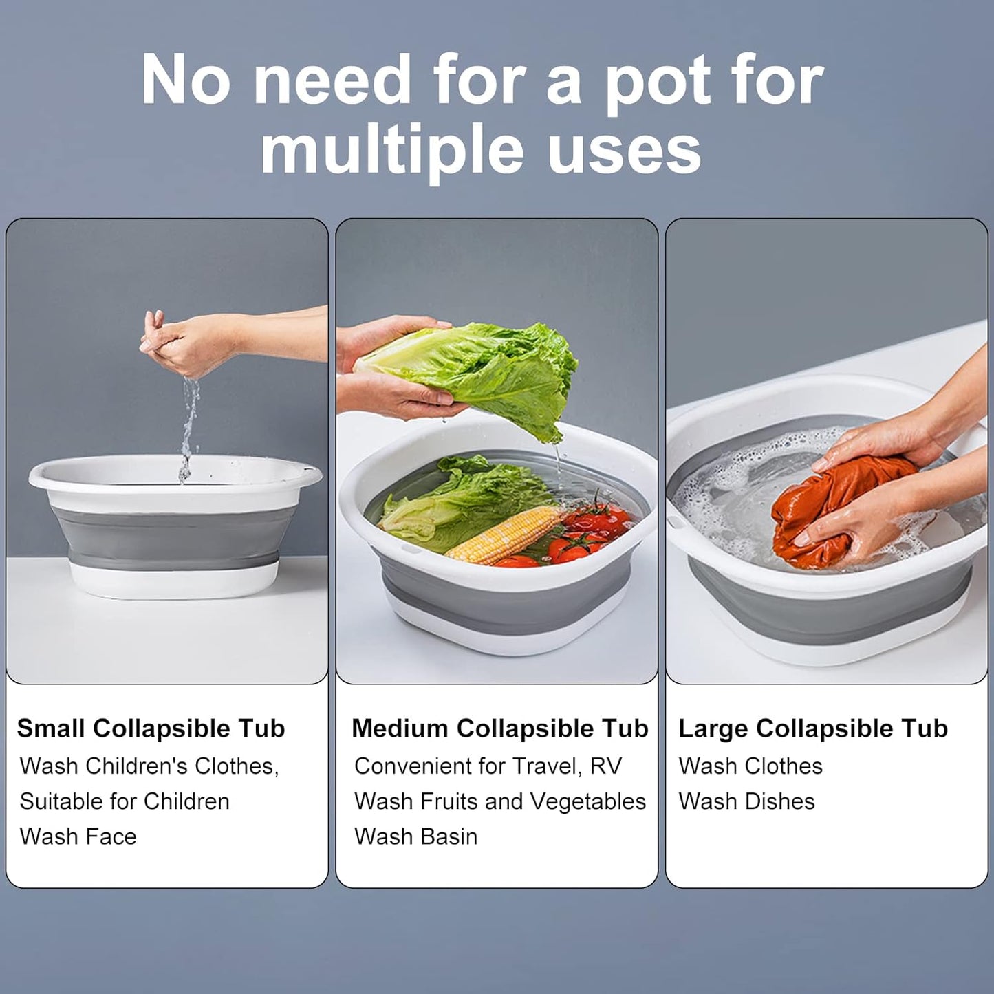 Collapsible Tub Wash Basin Laundry Tub 3 Pack Collapsible Laundry Baskets Foldable Dish Tub Plastic Washtub