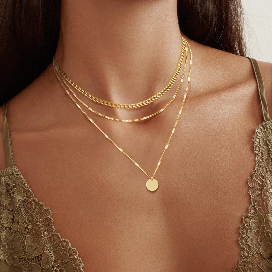14K Gold Plated Layered Necklace Set - 5 Styles: Cuban/Snake/Paperclip/Twisted Chain