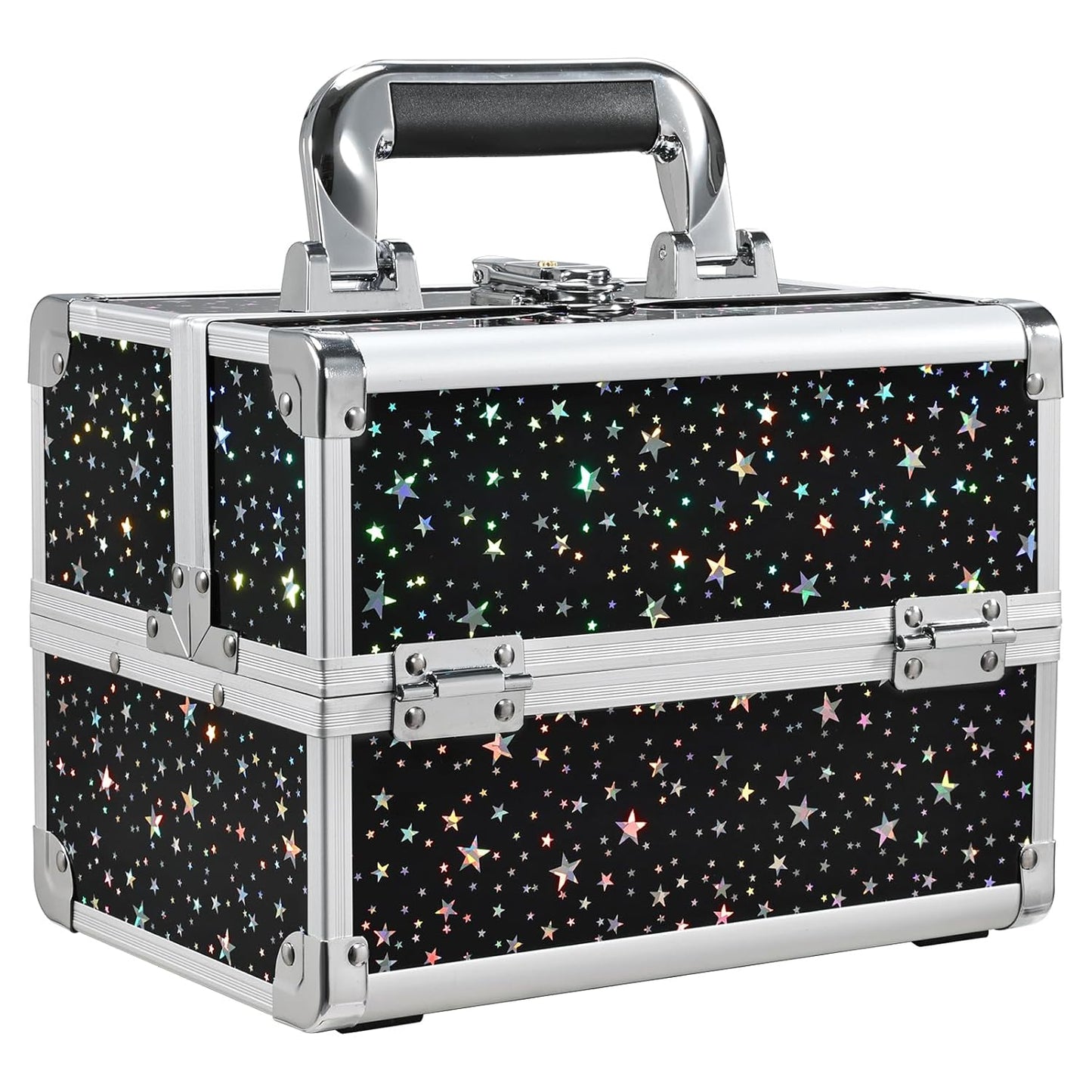 Makeup Organizer Portable Cosmetic Box Storage with 2 Trays Mirror Locking Make Up Travel Case