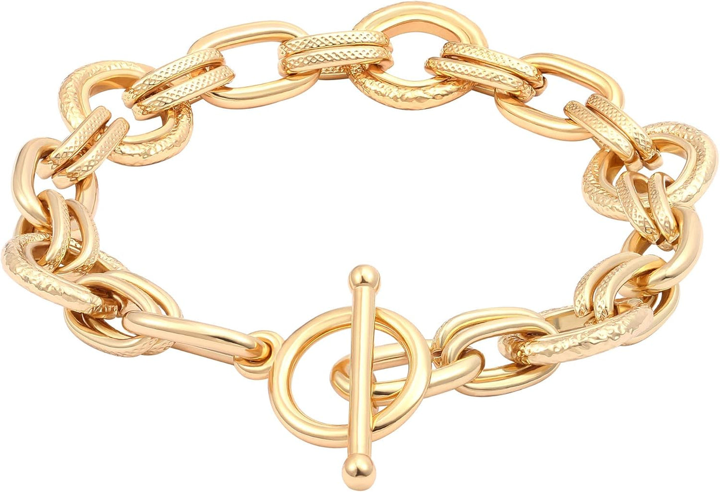 18k Gold Plated Personalized Chunky Cuban Oval Link Chain Bracelets for Men Toggle Rope Bracelet Jewelry for Women