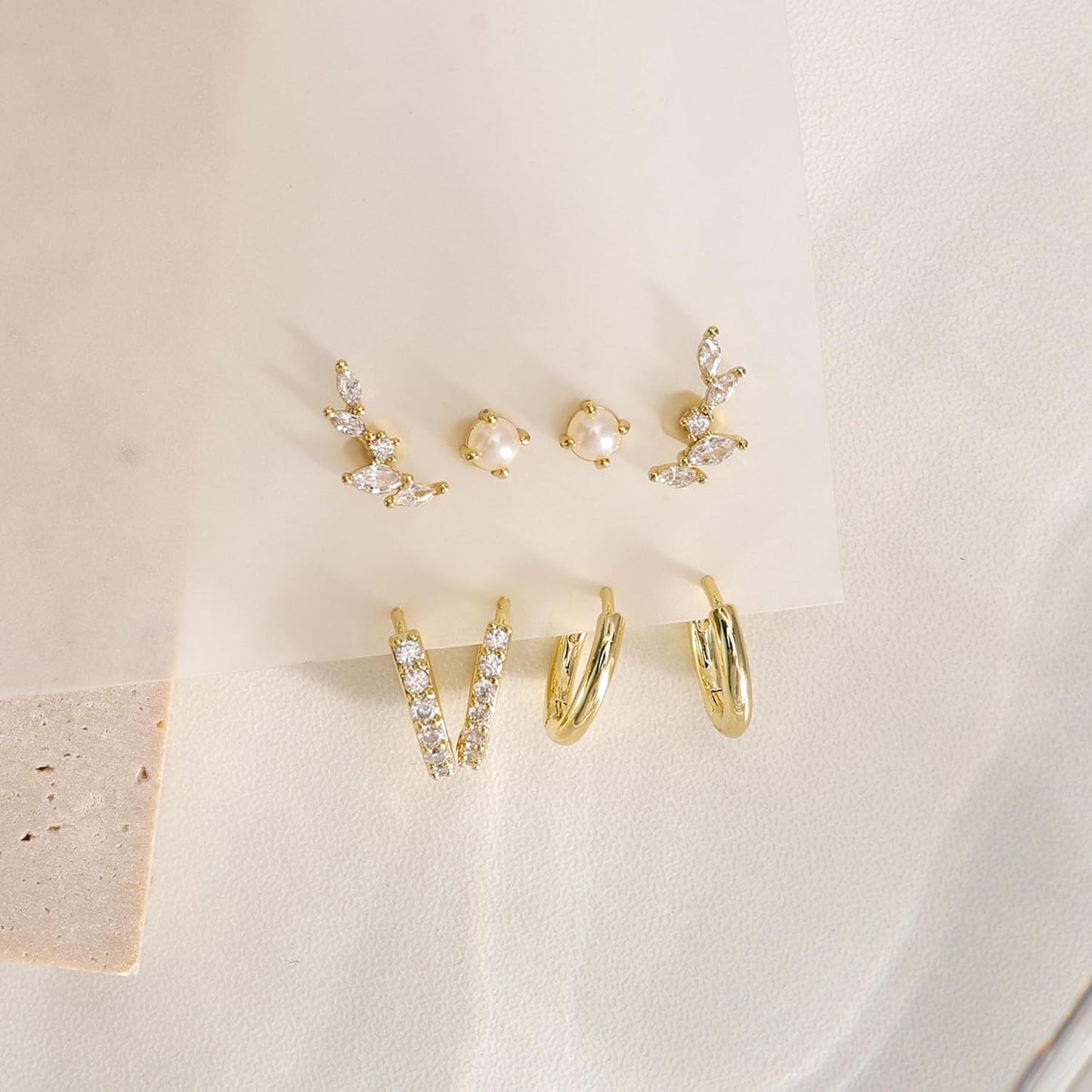Gold Earrings for Women, 14k Gold Plated Dangle Huggie Earrings for Women Trendy Dainty Gold Hoop Earring Stacks