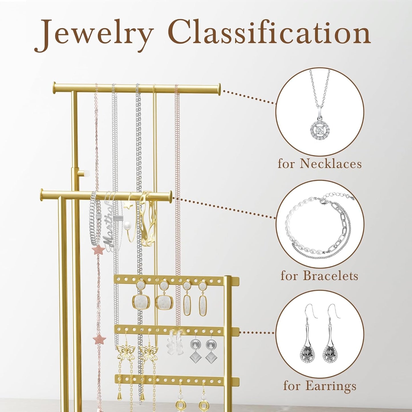 Adjustable Sturdy Jewelry Hanger for Necklaces, Earrings, Bracelets, Rings, Jewlery Display and Storage