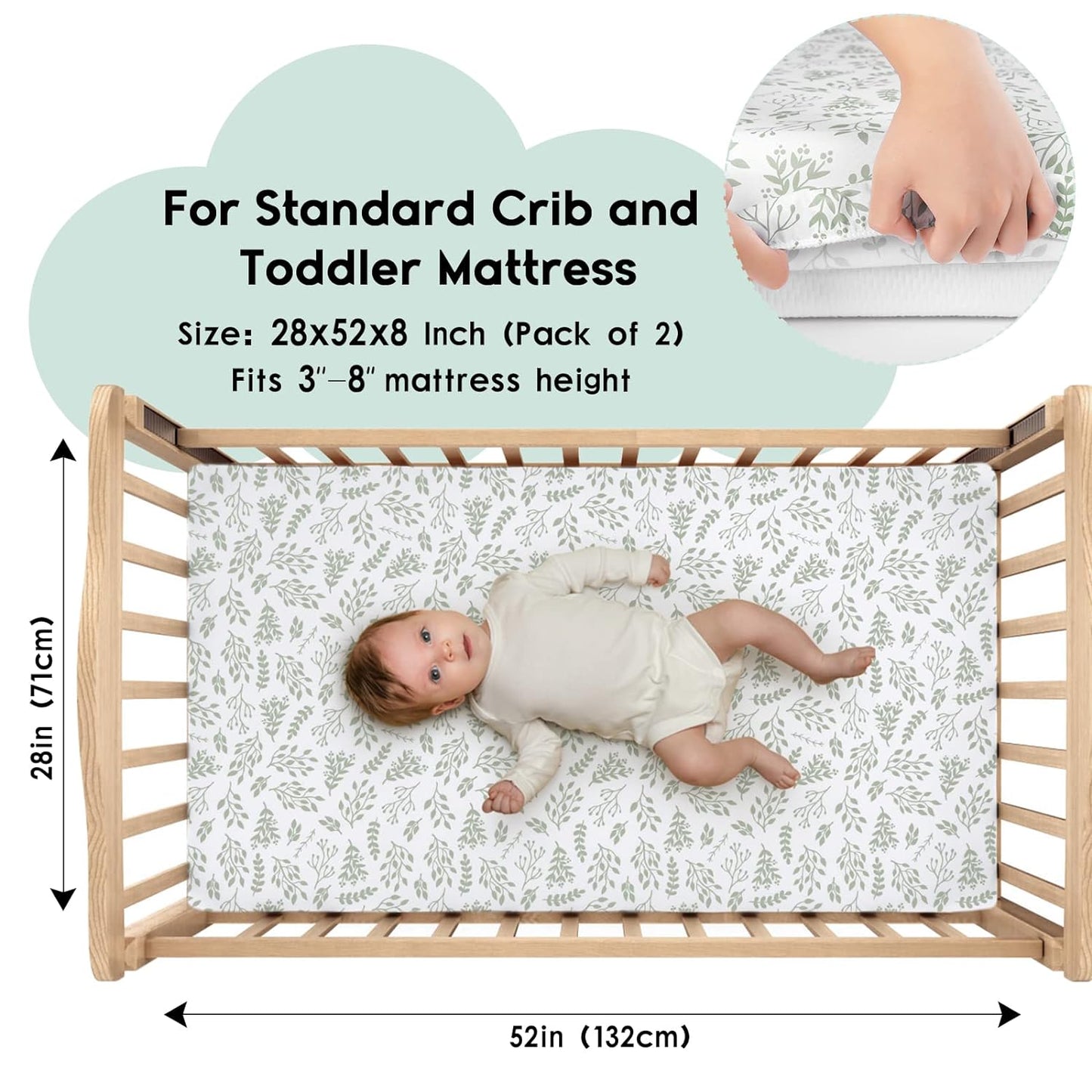 Crib Sheets for Boys Girls, Fitted Crib Sheet 2 Pack for Standard Crib and  Mattress