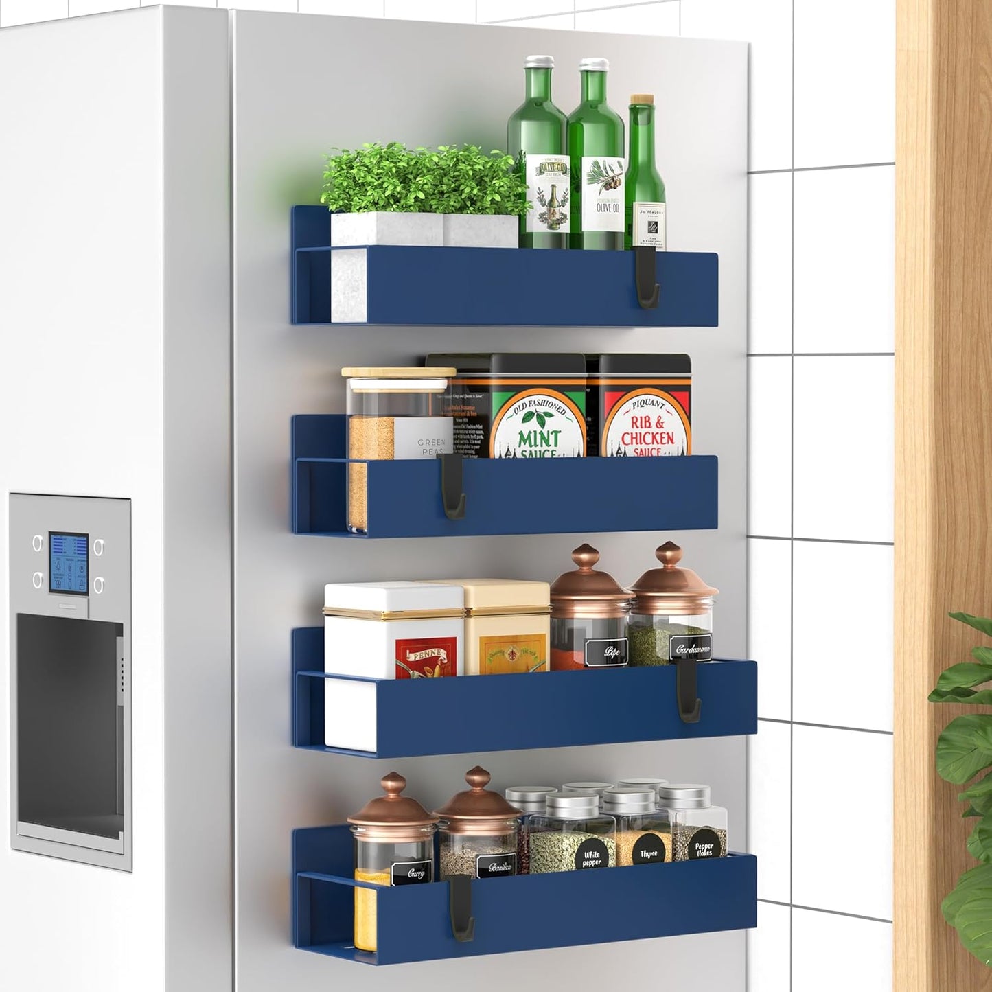 Metal 4 Pack Magnetic Spice Storage Rack Organizer for Refrigerator and Oven Organizers and Storage