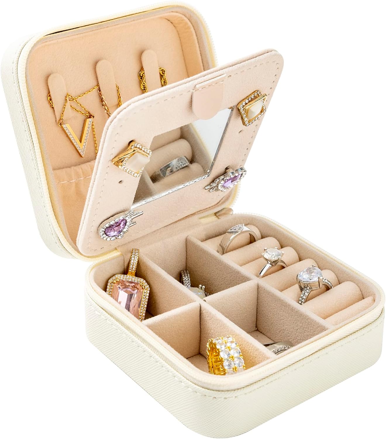 Travel jewelry box Travel Jewelry Organizer Small box Gift for Girls Women with Mirror