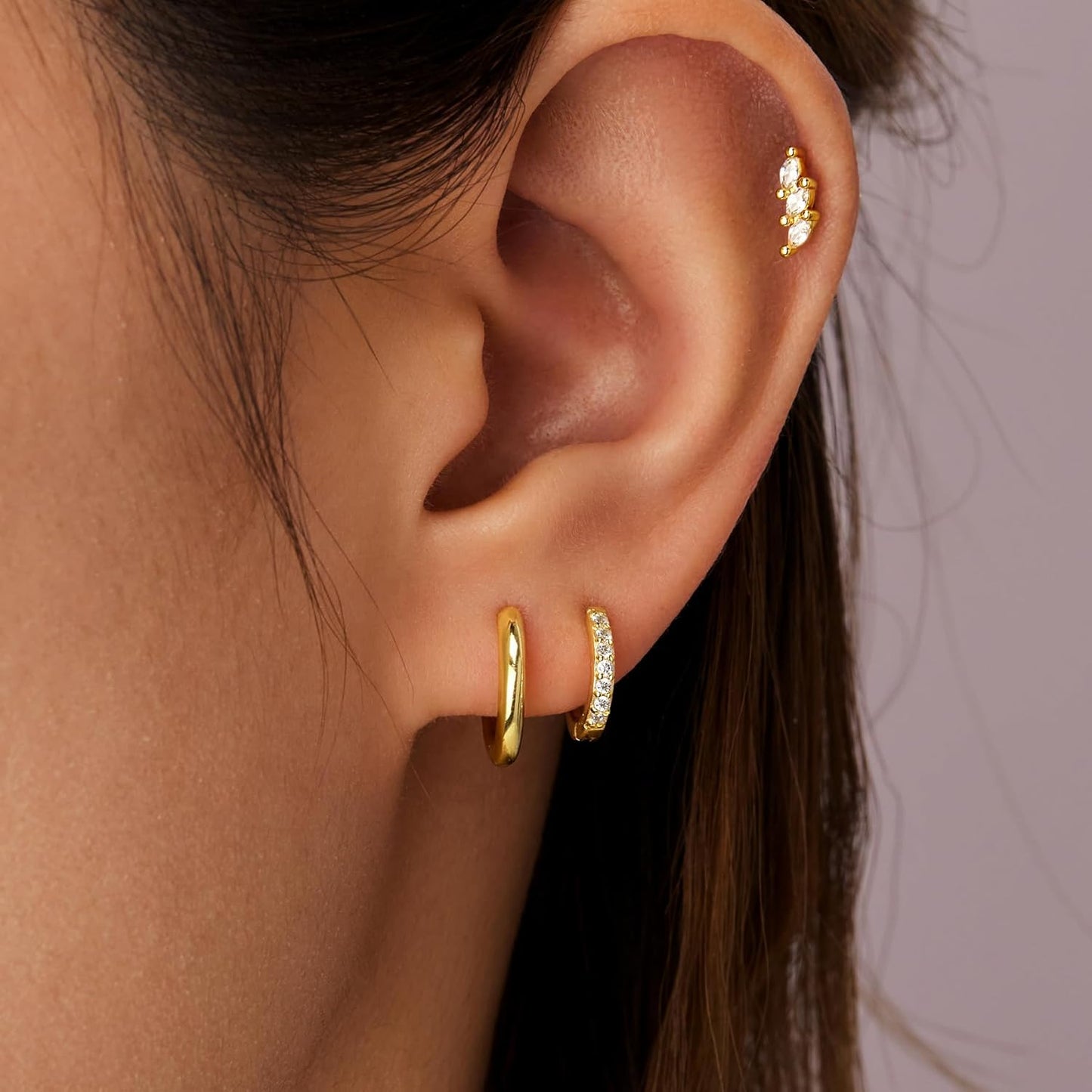 Inerney Gold Huggie Hoop Earrings Set for Women, Dainty Small Sterling Silver Earring Stacks Hypoallergenic Jewelry for Multiple Piercings
