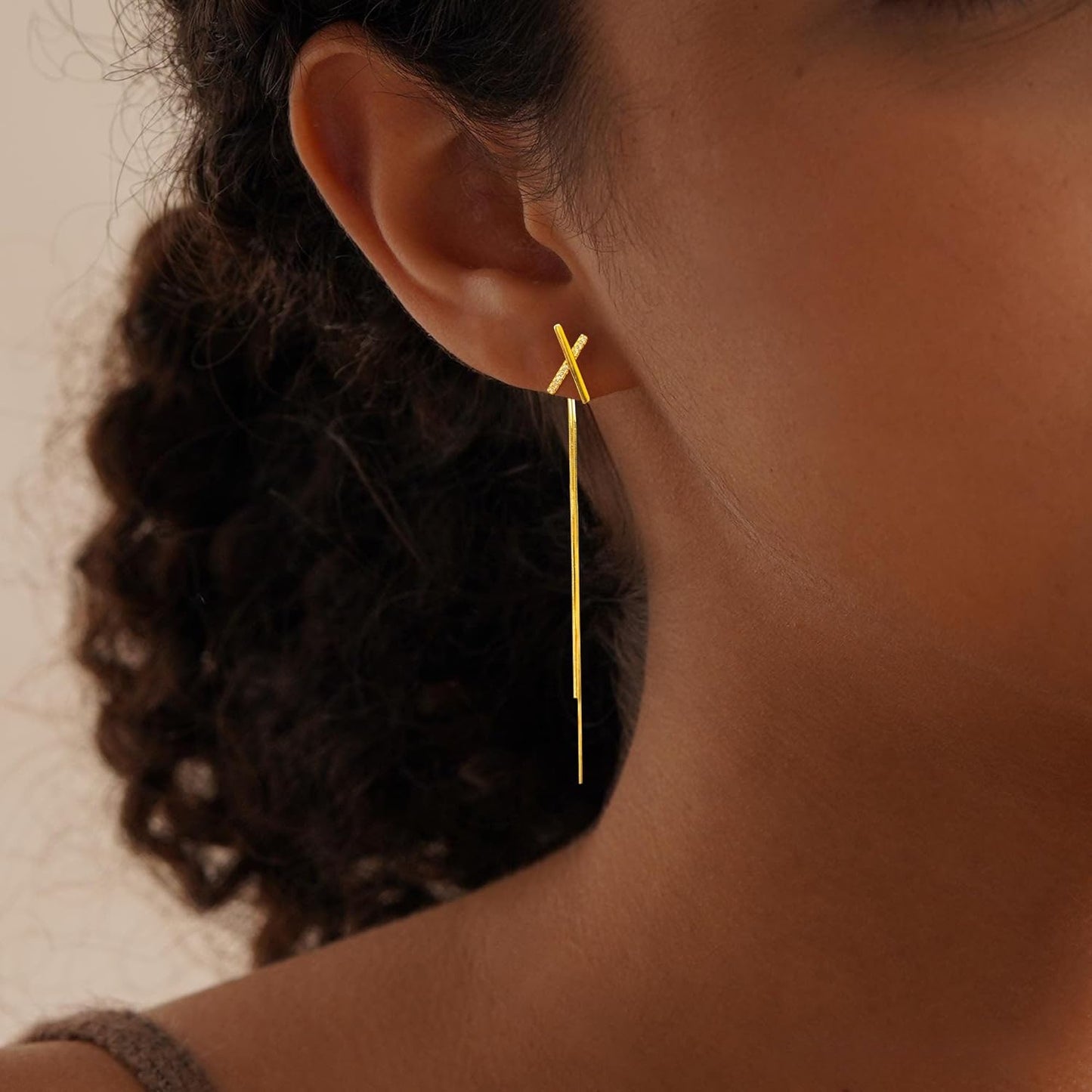 Gold Earrings for Women Trendy, Simple Dainty 14K Gold Plated Paperclip Square Chain Link Dangle Pin Stud Huggie Earrings Lightweight