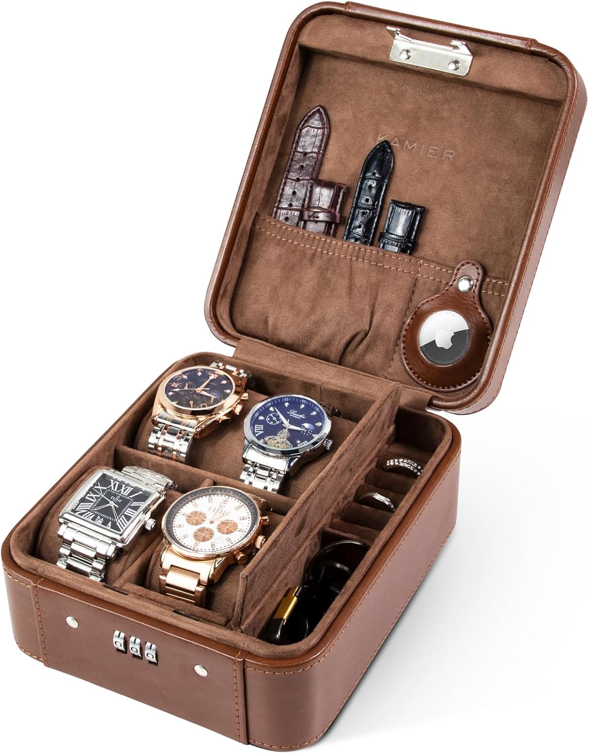 Watch Case with Combination Lock - 4 Watch Storage and Jewelry Organizer - for Ring and Watch Storage