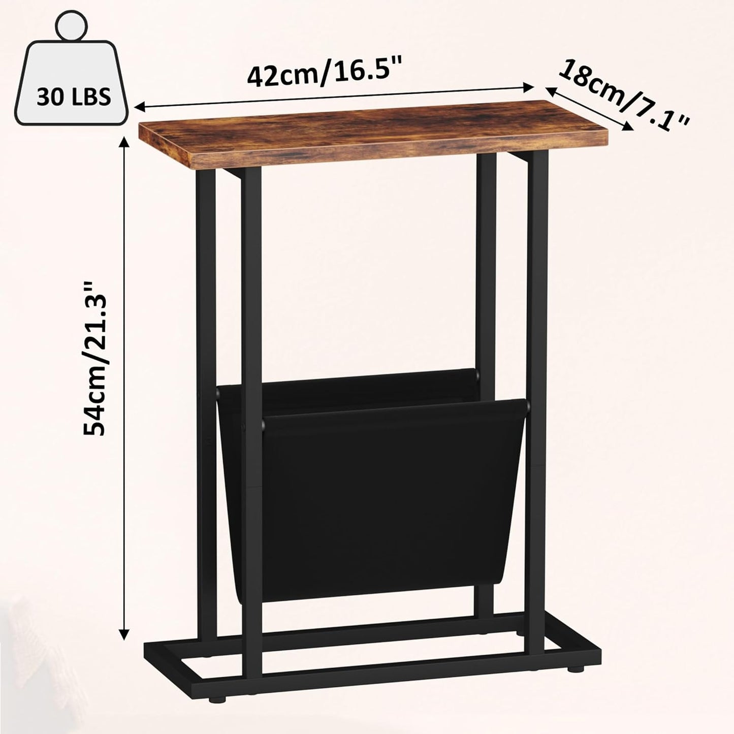 Narrow Side Table for Small Spaces, Small End Table with Magazine Holder, Skinny Slim