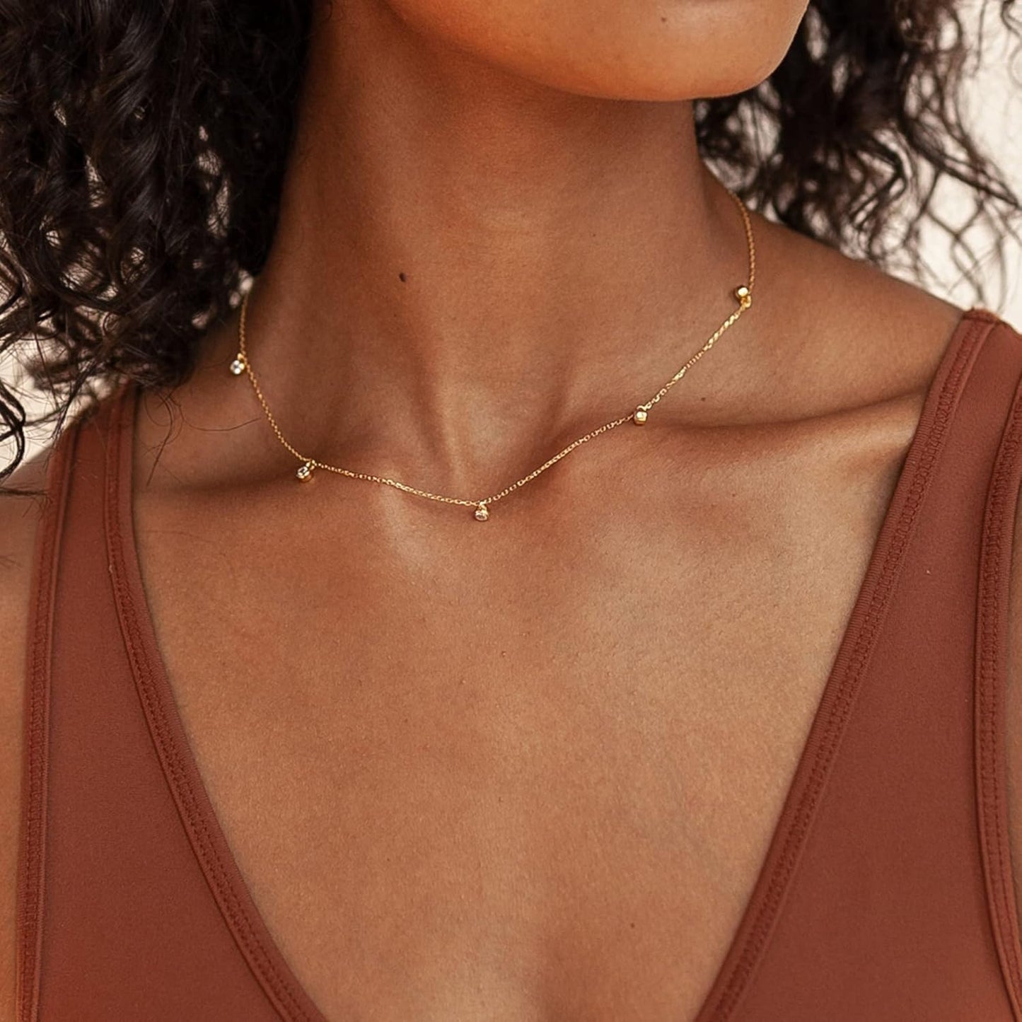 Dainty Gold Plated Choker Necklace for Women: Sterling Silver Layered CZ Pendant, Trendy Simulated Diamond Gift