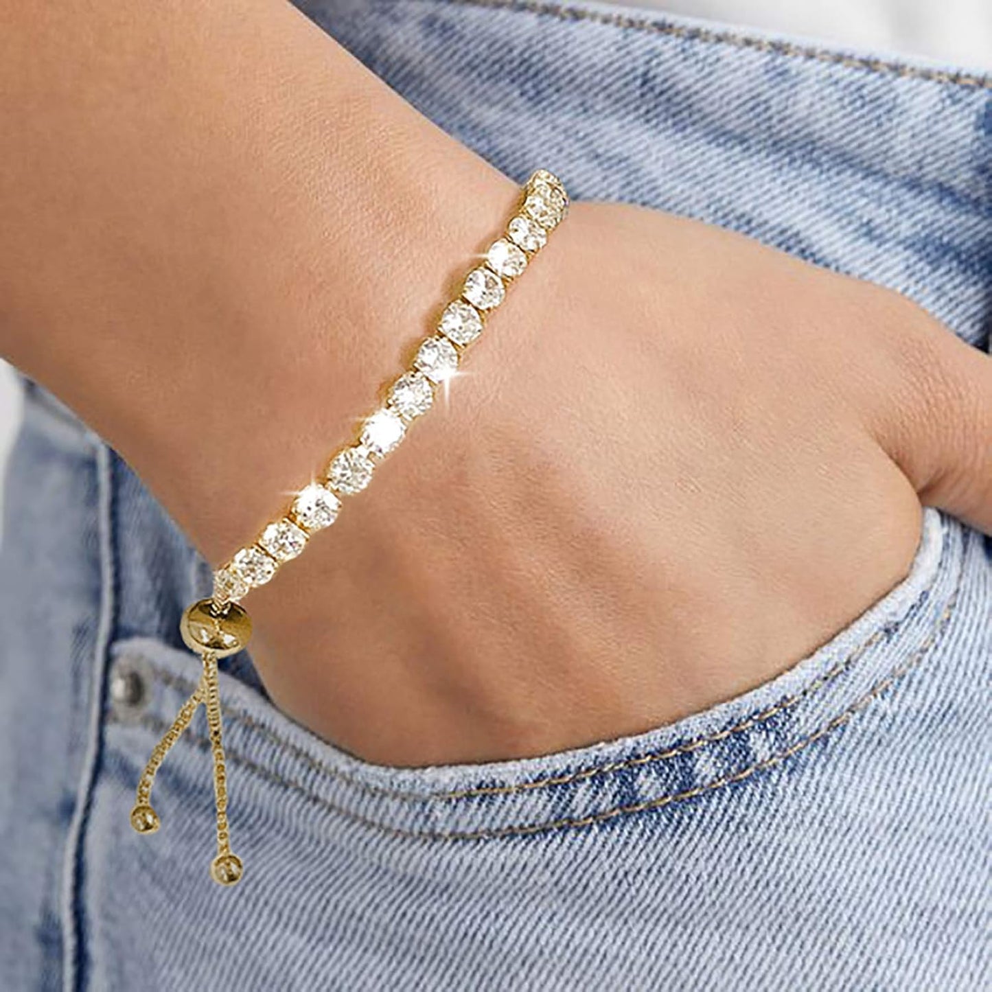 Tennis Bracelets for Women White Gold Plated Diamond AAA+ Cubic Zirconia CZ Dainty Classic Adjustable Slider