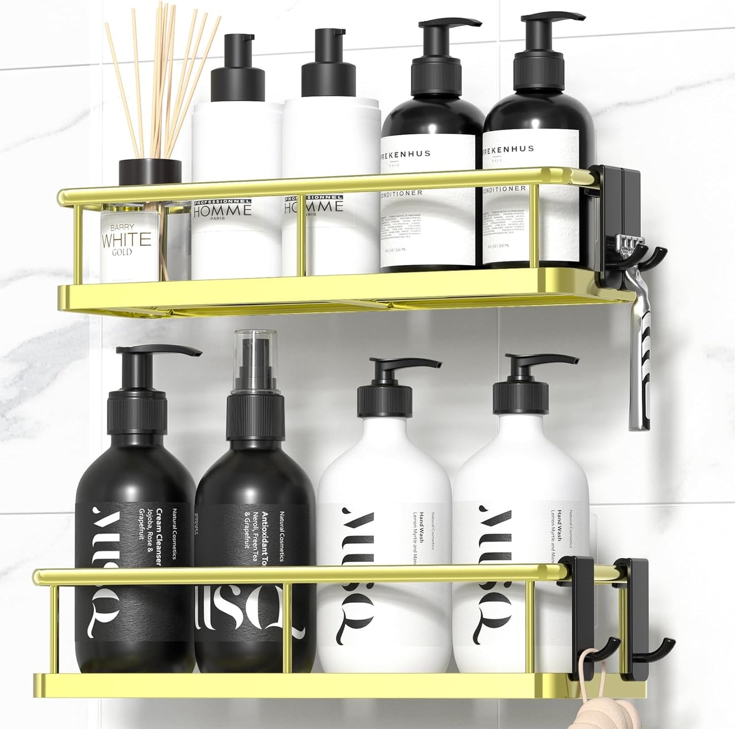 Shower Caddy Adhesive,   Storage, Shower Storage with Removable Hooks, No Drill Bathroom