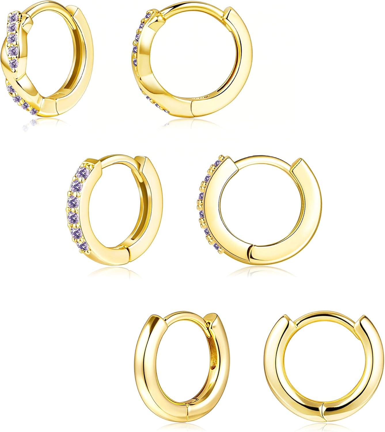 Inerney Gold Huggie Hoop Earrings Set for Women, Dainty Small Sterling Silver Earring Stacks Hypoallergenic Jewelry for Multiple Piercings