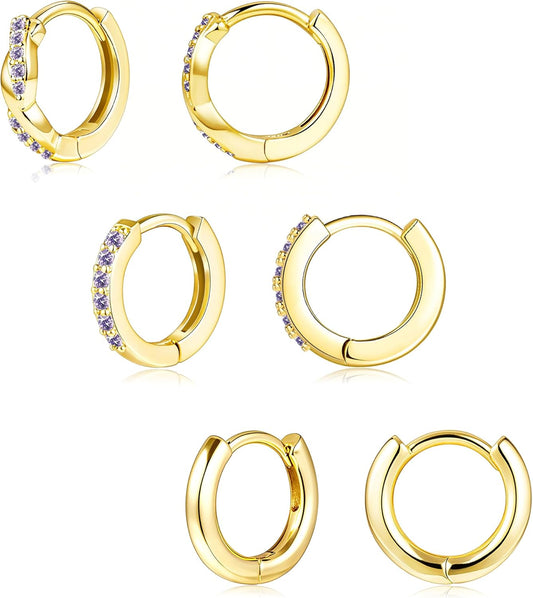 Inerney Gold Huggie Hoop Earrings Set for Women, Dainty Small Sterling Silver Earring Stacks Hypoallergenic Jewelry for Multiple Piercings