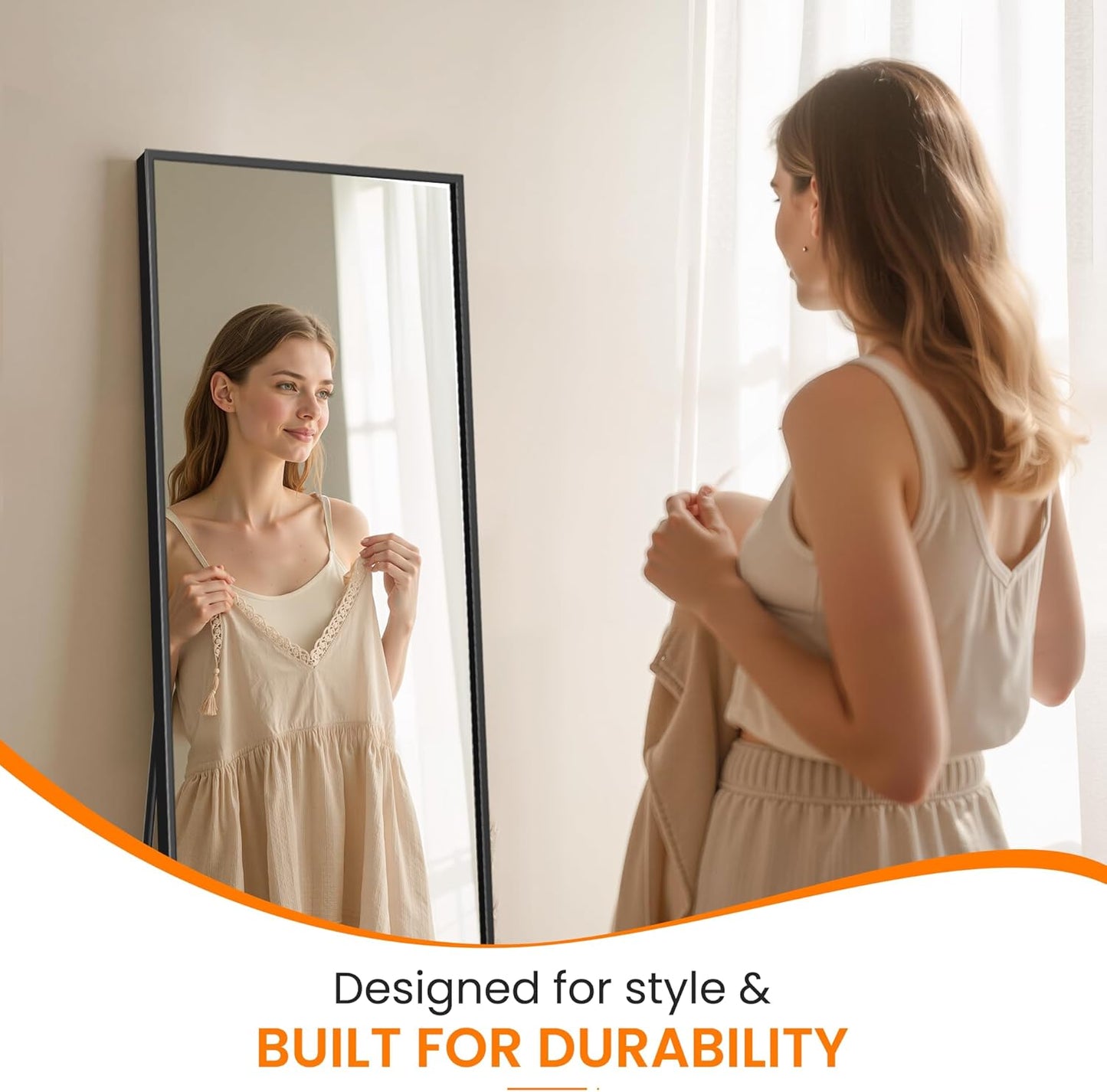 Full Length Mirror, Standing Large Floor Mirror with Aluminum Frame for Bedroom, Living Room