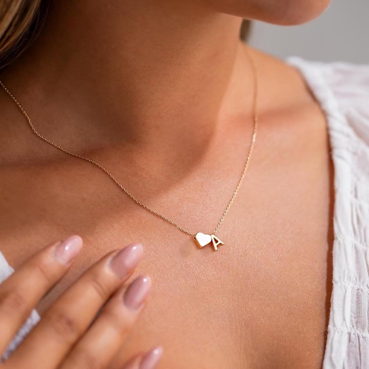 Initial Necklace - 18K Gold Plated Heart Pendant with A-Z Letters, Dainty Birthday Gift for Women and Teen Girls