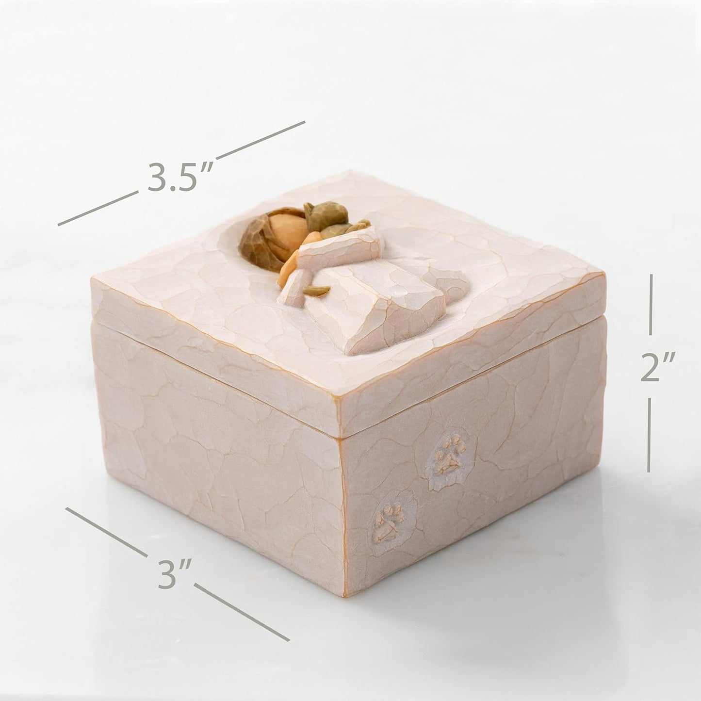 Box for Jewelry and Treasures with Bas-Relief Carving of Girl with Puppy Dog, Sculpted Hand-Painted Keepsake Box