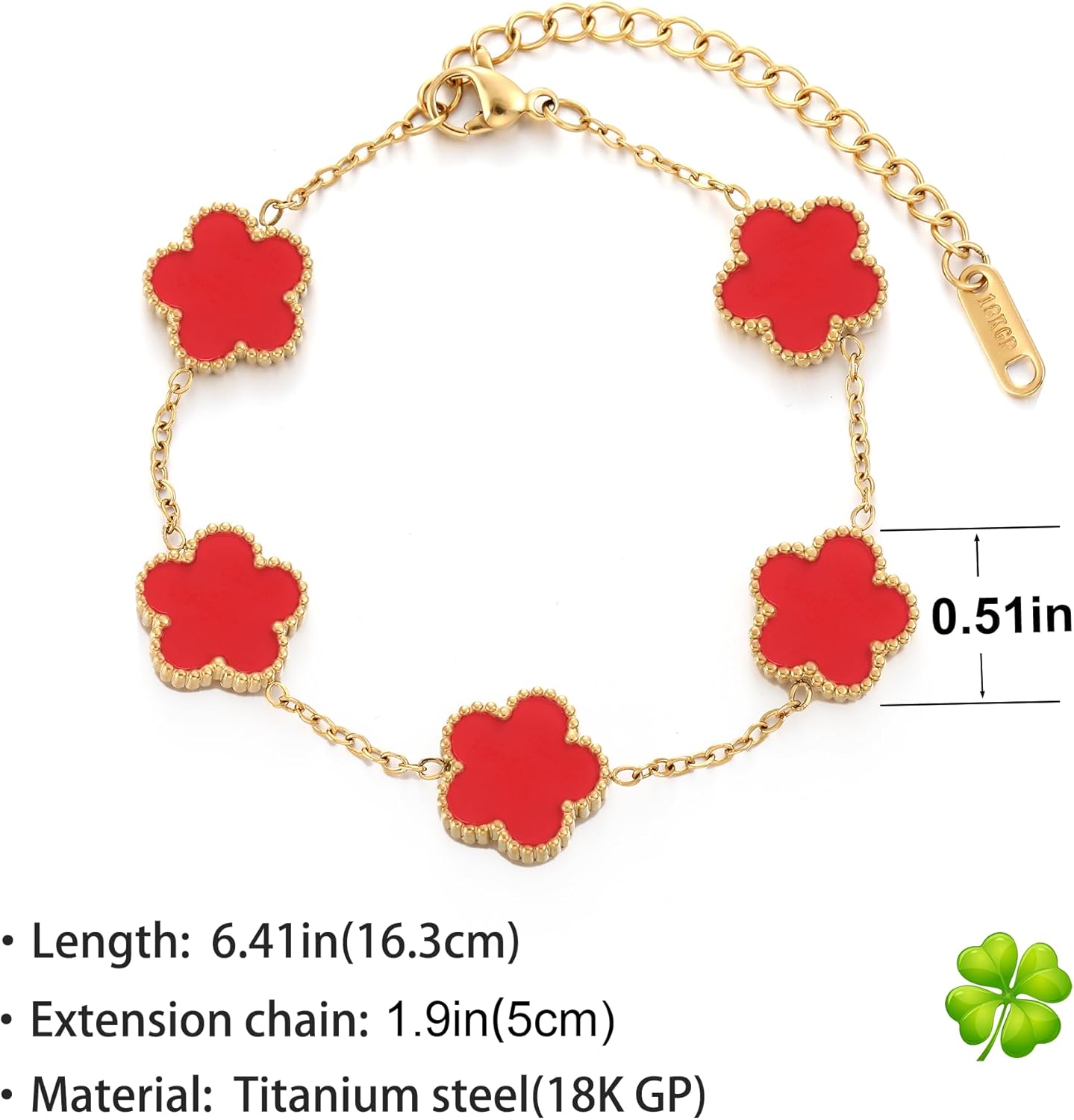 Four Leaf Clover Bracelet for Women 18K Gold Plated Stainless Steel Lucky 4 Leaf Gold Link Bracelet Jewelry Gift for Women