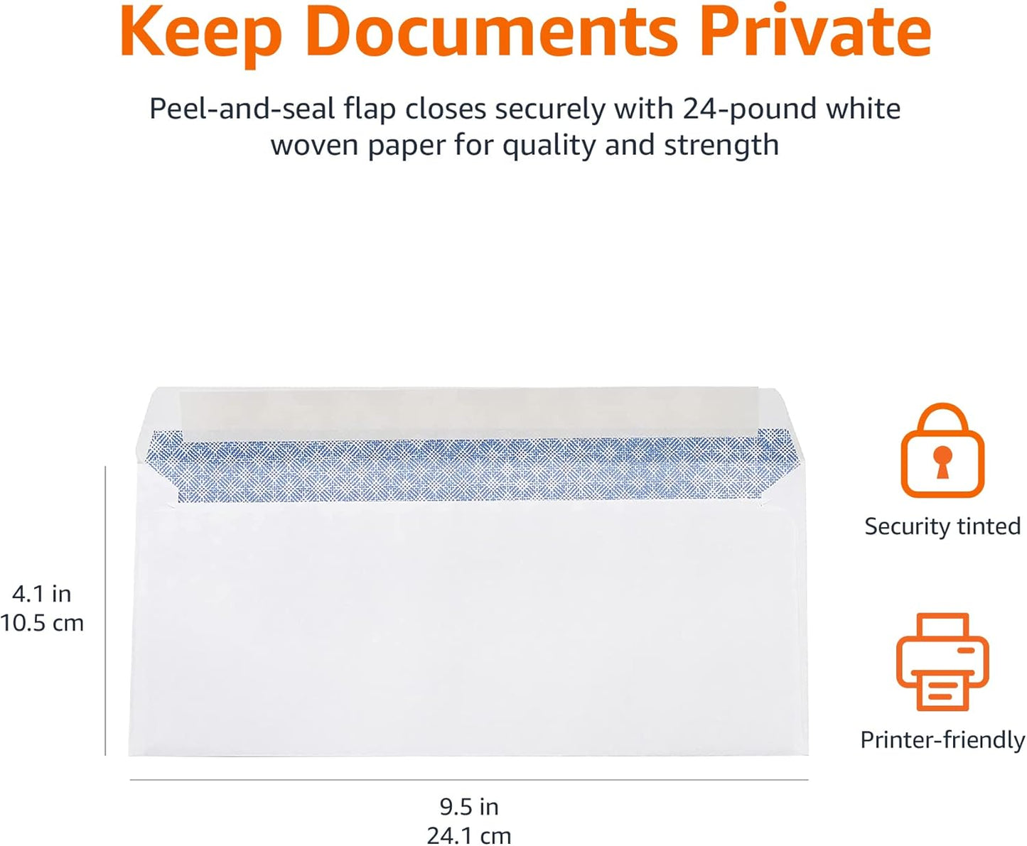 OMOMMD #10 Security-Tinted Self-Seal Business Envelopes for Documents, Privacy, Home & Office, White, 500-Pack